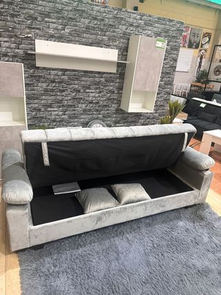 Sofá Cama Gris con Puff y Arcón