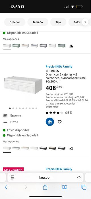 Diván BRIMNES IKEA 2 cajones 2 colchones