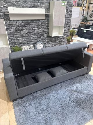 Sofá Cama 3 Plazas Gris con Arcón