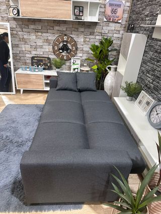 Sofá Cama 3 Plazas Gris con Arcón