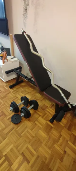 Banco de pesas + Barra Z + Mancuernas