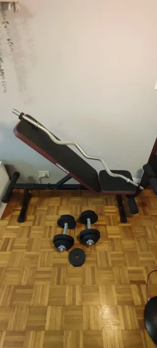 Banco de pesas + Barra Z + Mancuernas