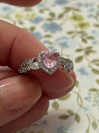 Anillo Plata Corazón Rosa Ajustable