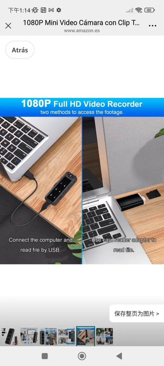 Cámara Mini Video 1080P con Clip Trasero