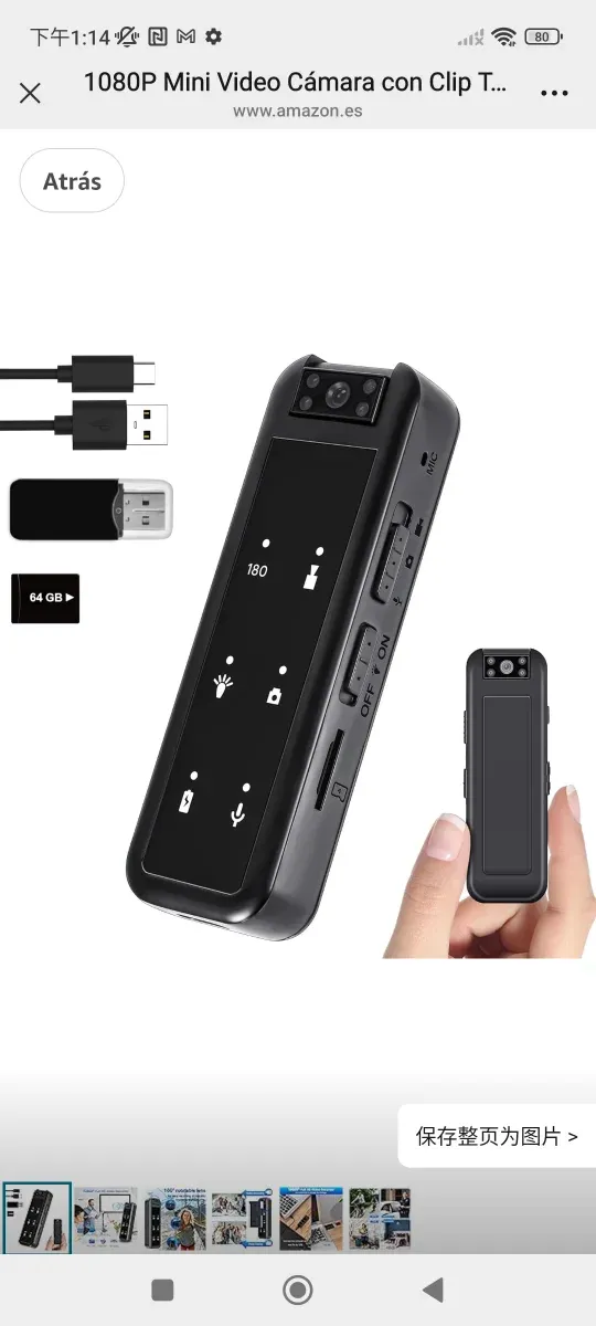 Cámara Mini Video 1080P con Clip Trasero