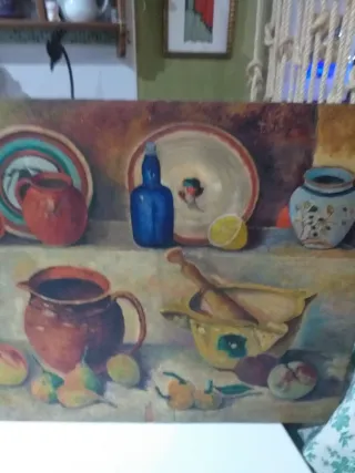 Pintura antigua bodegón sobre madera
