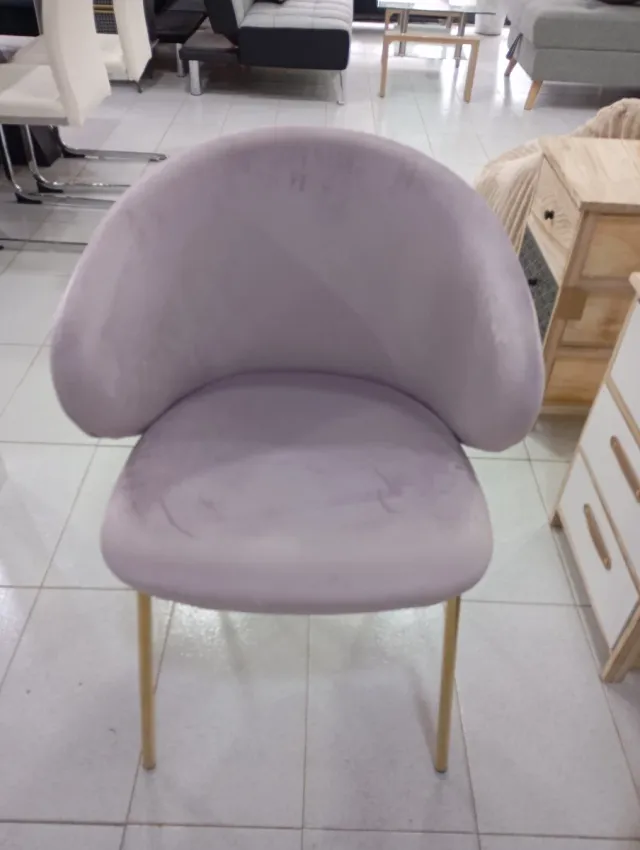 Sillas Terciopelo Gris/Lila Patas Doradas