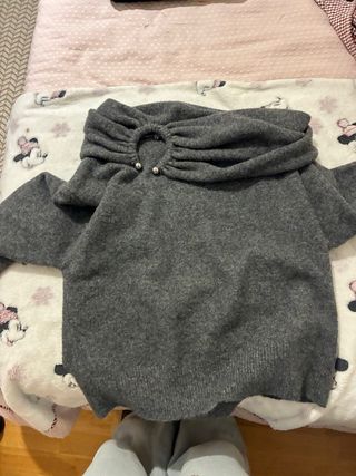 Jersey Zara gris cuello drapeado