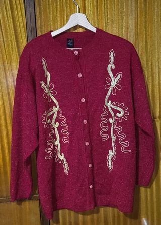 Cárdigan Rojo Bordado Talla M/L
