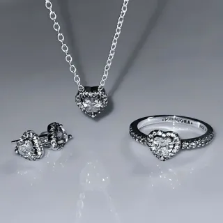 Conjunto Pandora Corazón Rosa Plata