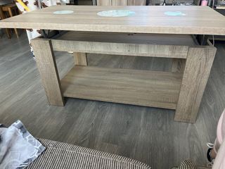 Mesa de salón elevable madera y cristal