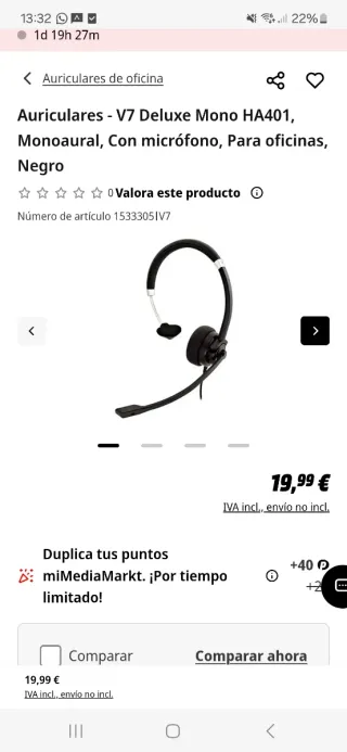 Auriculares 7 Seven Mono HA401 Micrófono