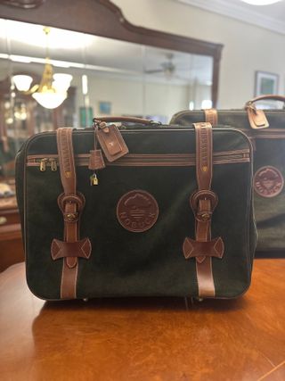 Maleta Nobuck Artesanal Marrón y Verde (juego )