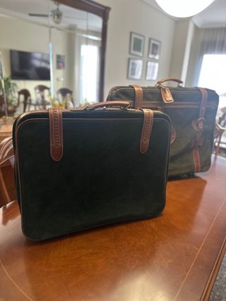 Maleta Nobuck Artesanal Marrón y Verde (juego )