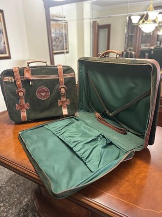 Maleta Nobuck Artesanal Marrón y Verde (juego )