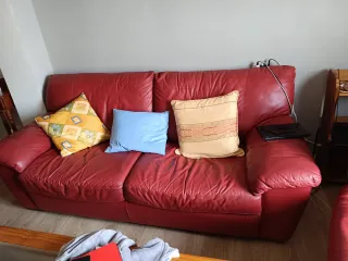 Sofá y 2 sillones a juego de piel auténtica