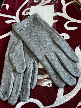 Guanti donna grigi con strass