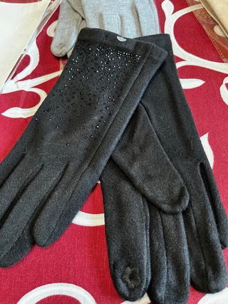Guanti neri da donna con strass