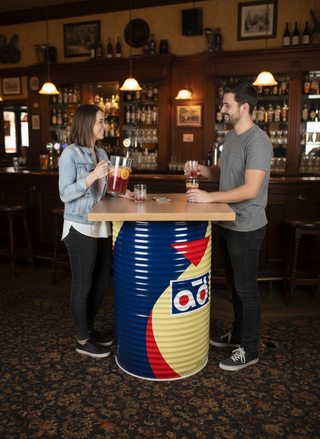 Mesa alta barril publicitario