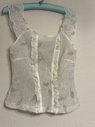 Top vintage floral blanco y verde