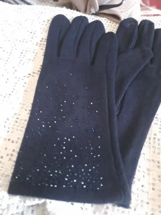 Guanti donna blu con strass
