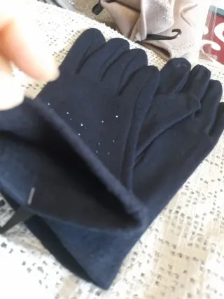 Guanti donna blu con strass