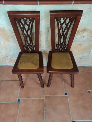 2 Sillas Vintage Madera Tapizado Amarillo