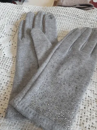 Guanti donna grigio con strass