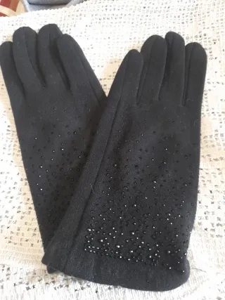Guanti neri con strass