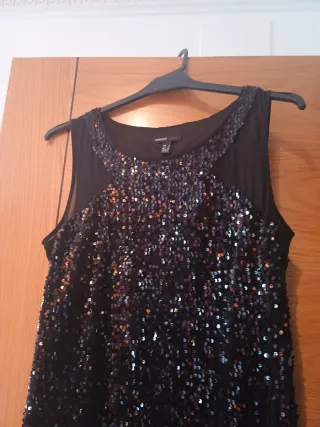 Vestido Mango Negro Lentejuelas