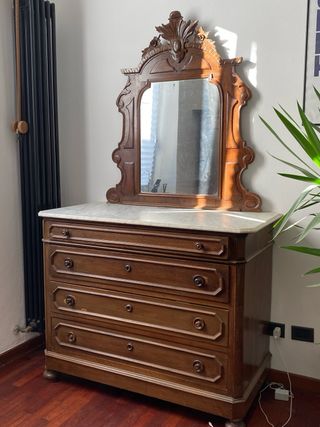 Cassettiera vintage in legno e marmo