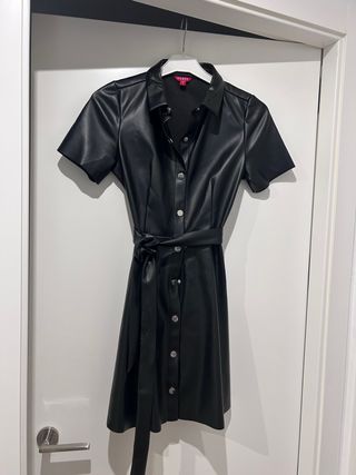 Vestido Guess Negro Efecto Piel Talla S
