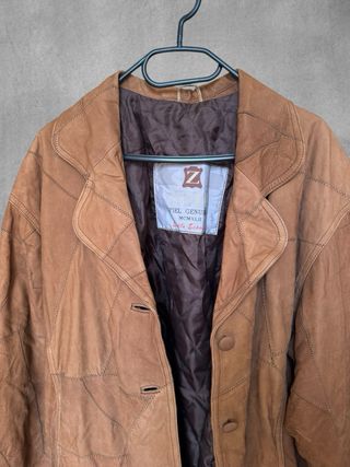 Chaqueta Cuero Vintage Patchwork Marrón