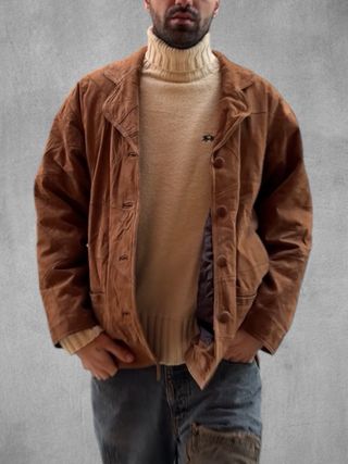 Chaqueta Cuero Vintage Patchwork Marrón