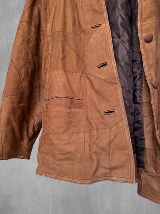 Chaqueta Cuero Vintage Patchwork Marrón