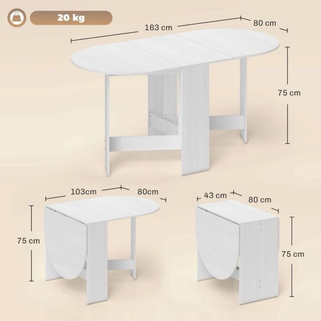 Mesa Cocina Plegable Alas Abatibles Blanca