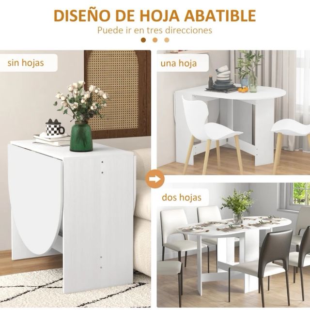 Mesa Cocina Plegable Alas Abatibles Blanca