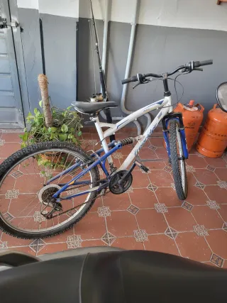 Bicicleta Freerider blanca y azul