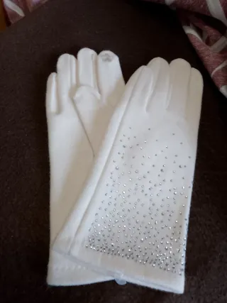 Guanti donna bianchi con strass