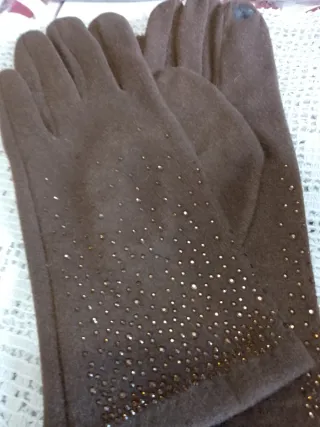 Guanti donna marrone con strass