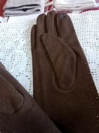 Guanti donna marrone con strass