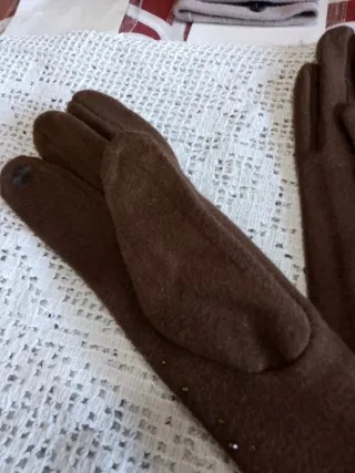 Guanti donna marrone con strass