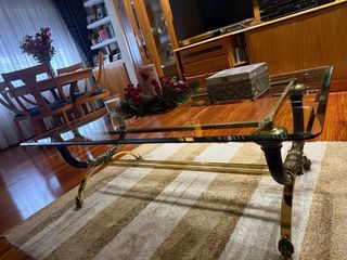 Mesa centro cristal y bronce