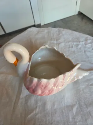 Portavaso Cigno Ceramica Rosa Bianco