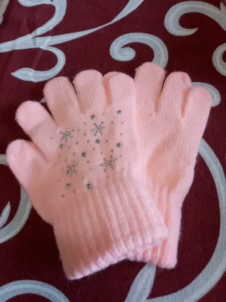 Guanti bambina rosa strass fiocchi neve