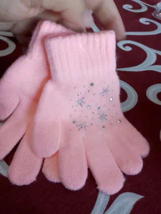 Guanti bambina rosa strass fiocchi neve