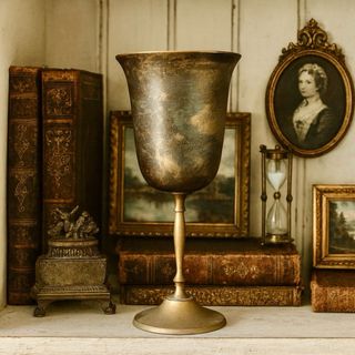 Copa decorativa vintage de latón patinado 19 cm