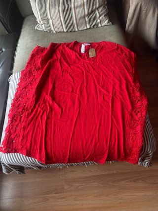 Caftan Rosso Spiaggia con Pizzo