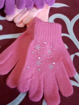 Guanti bambina rosa con strass