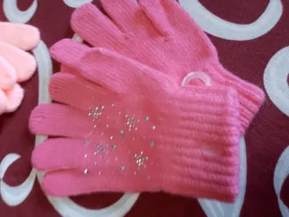 Guanti bambina rosa con strass